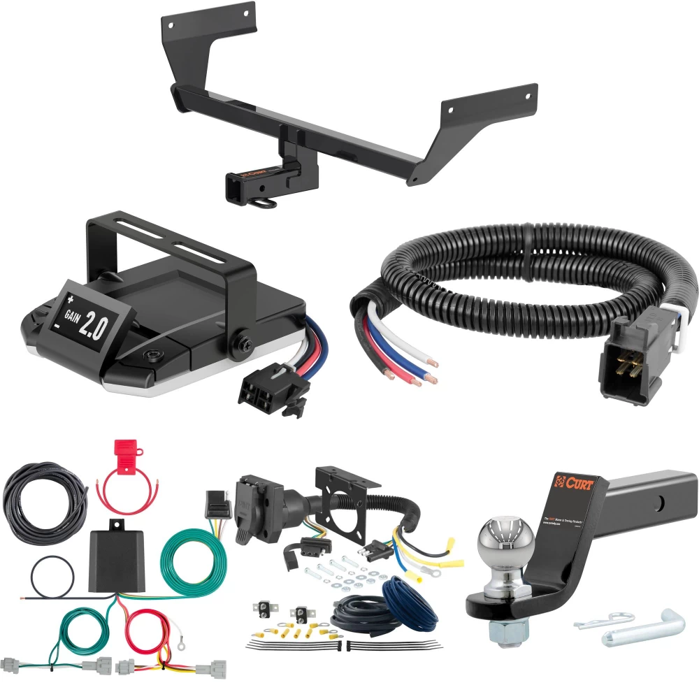 For 2021-2024 Nissan Rogue Tow Package Camp n' Field Trailer Hitch + Brake Controller Curt Assure 51160 Proportional Up To 4 Axles + 7 Way Trailer Wiring Plug & 2-5/16" ball 4 inch drop Fits All Models Curt 13471 2 inch Tow Receiver
