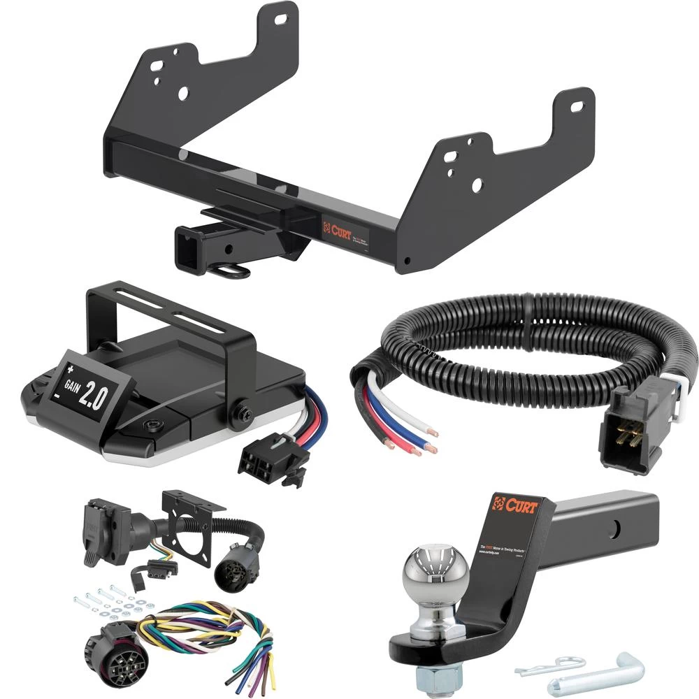 For 2022-2024 Ford F150 Tow Package Camp n' Field Trailer Hitch + Brake Controller Curt Assure 51160 Proportional Up To 4 Axles + 7 Way Trailer Wiring Plug & 2-5/16" ball 4 inch drop Fits Models w/o factory hitch except Police Responder w/ LED Ta