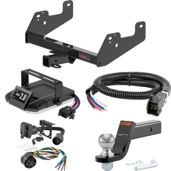 For 2022-2024 Ford F150 Tow Package Camp n' Field Trailer Hitch + Brake Controller Curt Assure 51160 Proportional Up To 4 Axles + 7 Way Trailer Wiring Plug & 2-5/16" ball 4 inch drop Fits Models w/o factory hitch except Police Responder w/ LED Ta