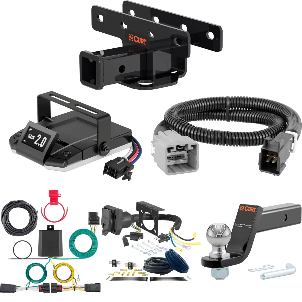 For 2020-2024 Jeep Wrangler JL Tow Package Camp n' Field Trailer Hitch + Brake Controller Curt Assure 51160 Proportional Up To 4 Axles + 7 Way Trailer Wiring Plug & 2-5/16" ball 4 inch drop Fits Diesel Only Curt 13564 2 inch Tow Receiver