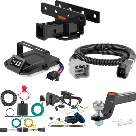 For 2020-2024 Jeep Wrangler JL Tow Package Camp n' Field Trailer Hitch + Brake Controller Curt Assure 51160 Proportional Up To 4 Axles + 7 Way Trailer Wiring Plug & 2-5/16" ball 4 inch drop Fits Diesel Only Curt 13564 2 inch Tow Receiver