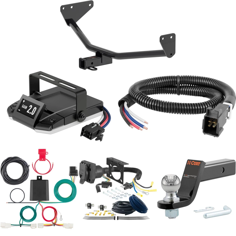 For 2023-2024 Mitsubishi Outlander PHEV Tow Package Camp n' Field Trailer Hitch + Brake Controller Curt Assure 51160 Proportional Up To 4 Axles + 7 Way Trailer Wiring Plug & 2-5/16" ball 4 inch drop Fits All Models Curt 13566 2 inch Tow Receiver