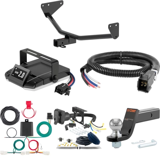 For 2023-2024 Mitsubishi Outlander PHEV Tow Package Camp n' Field Trailer Hitch + Brake Controller Curt Assure 51160 Proportional Up To 4 Axles + 7 Way Trailer Wiring Plug & 2-5/16" ball 4 inch drop Fits All Models Curt 13566 2 inch Tow Receiver