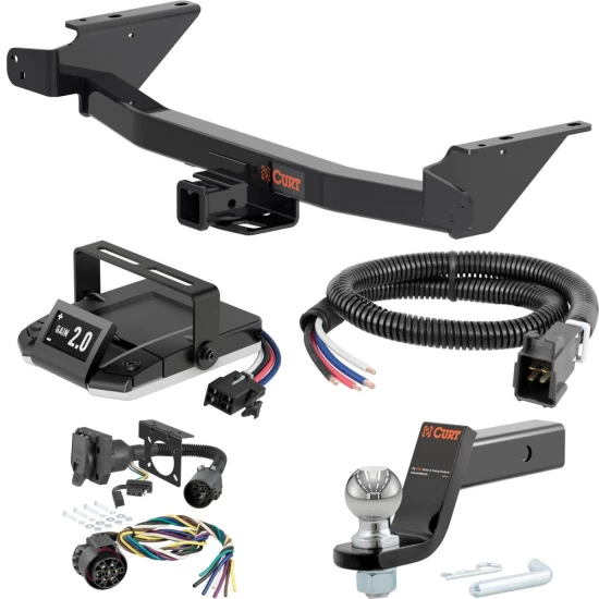 For 2023-2024 GMC Canyon Tow Package Camp n' Field Trailer Hitch + Brake Controller Curt Assure 51160 Proportional Up To 4 Axles + 7 Way Trailer Wiring Plug & 2-5/16" ball 4 inch drop Fits All Models Curt 13576 2 inch Tow Receiver