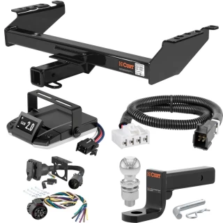 For 1995-2002 Dodge Ram 3500 Tow Package Camp n' Field Trailer Hitch + Brake Controller Curt Assure 51160 Proportional Up To 4 Axles + 7 Way Trailer Wiring Plug & 2-5/16" ball 4 inch drop Except roll pan bumper Curt 14001 2 inch Tow Receiver