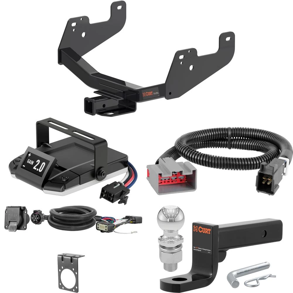 For 2015-2020 Ford F150 Tow Package Camp n' Field Trailer Hitch + Brake Controller Curt Assure 51160 Proportional Up To 4 Axles + 7 Way Trailer Wiring Plug & 2-5/16" ball 4 inch drop Fits w/ Factory Receiver Curt 14021 2 inch Tow Receiver