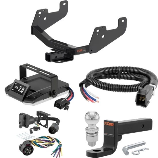 For 2022-2024 Ford F150 Tow Package Camp n' Field Trailer Hitch + Brake Controller Curt Assure 51160 Proportional Up To 4 Axles + 7 Way Trailer Wiring Plug & 2-5/16" ball 4 inch drop Fits Models w/ Factory Receiver w/ LED Tail back sensors & 