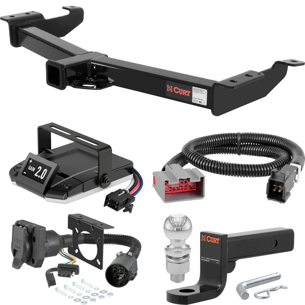 For 2009-2014 Ford E250 Tow Package Camp n' Field Trailer Hitch + Brake Controller Curt Assure 51160 Proportional Up To 4 Axles + 7 Way Trailer Wiring Plug & 2-5/16" ball 4 inch drop Fits Models w/ USCAR 7-way Except Cutaway Chassis or Shuttle Bu