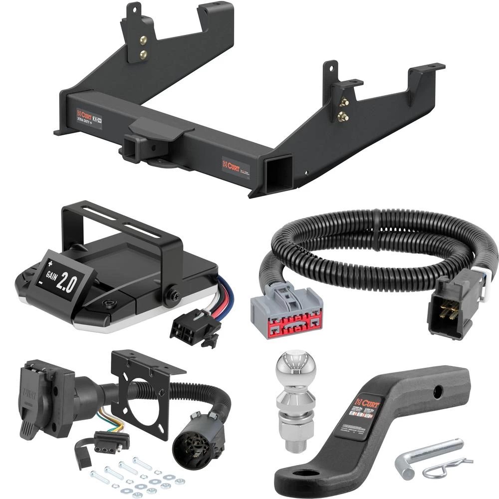 For 2020-2024 GMC Sierra 2500 HD Tow Package Camp n' Field Trailer Hitch + Brake Controller Curt Assure 51160 Proportional Up To 4 Axles + 7 Way Trailer Wiring Plug & 2-5/16" ball 4 inch drop Except factory receiver Curt 15007 2 inch Tow Receiver