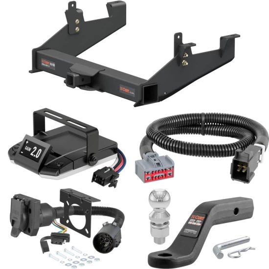 For 2020-2024 GMC Sierra 2500 HD Tow Package Camp n' Field Trailer Hitch + Brake Controller Curt Assure 51160 Proportional Up To 4 Axles + 7 Way Trailer Wiring Plug & 2-5/16" ball 4 inch drop Except factory receiver Curt 15007 2 inch Tow Receiver