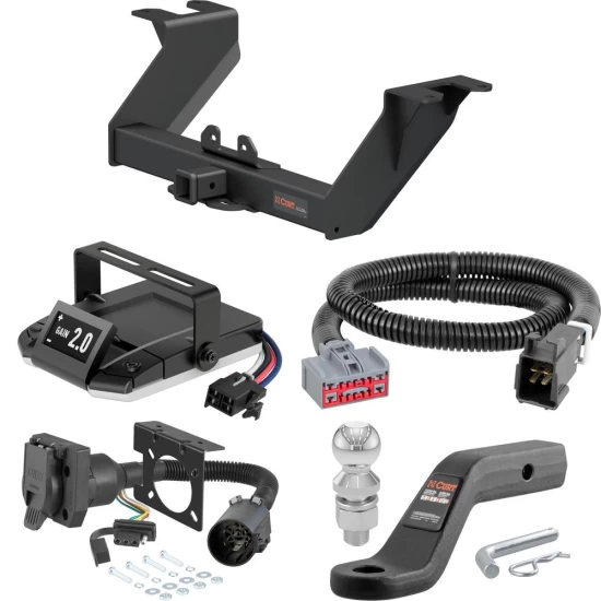 For 2019-2024 Chevy Silverado 1500 Tow Package Camp n' Field Trailer Hitch + Brake Controller Curt Assure 51160 Proportional Up To 4 Axles + 7 Way Trailer Wiring Plug & 2-5/16" ball 4 inch drop Fits w/ Factory Receiver Curt 15307 2 inch Tow Recei
