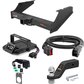 For 1999-2001 Ford F250 Super Duty Tow Package Camp n' Field Trailer Hitch + Brake Controller Curt Assure 51160 Proportional Up To 4 Axles + 7 Way Trailer Wiring Plug & 2-5/16" ball 4 inch drop Fits w/ Factory 4-Flat Curt 15810 2.5 in Tow Receive