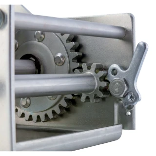 CURT 2-speed winch with cold-forged steel construction for boats, rated for 3,800 lbs, universal mounting.