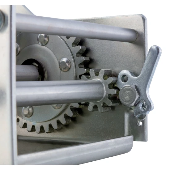 CURT 2-speed winch with cold-forged steel construction for boats, rated for 3,800 lbs, universal mounting.