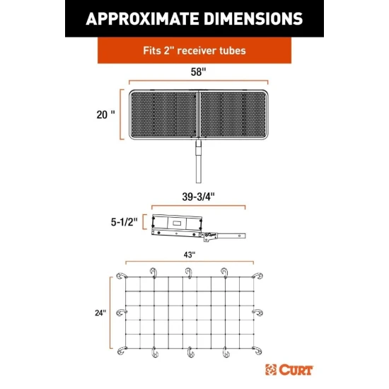 CURT 60x20 Folding Hitch Cargo Carrier Kit with Bag and Net for 2" Receiver