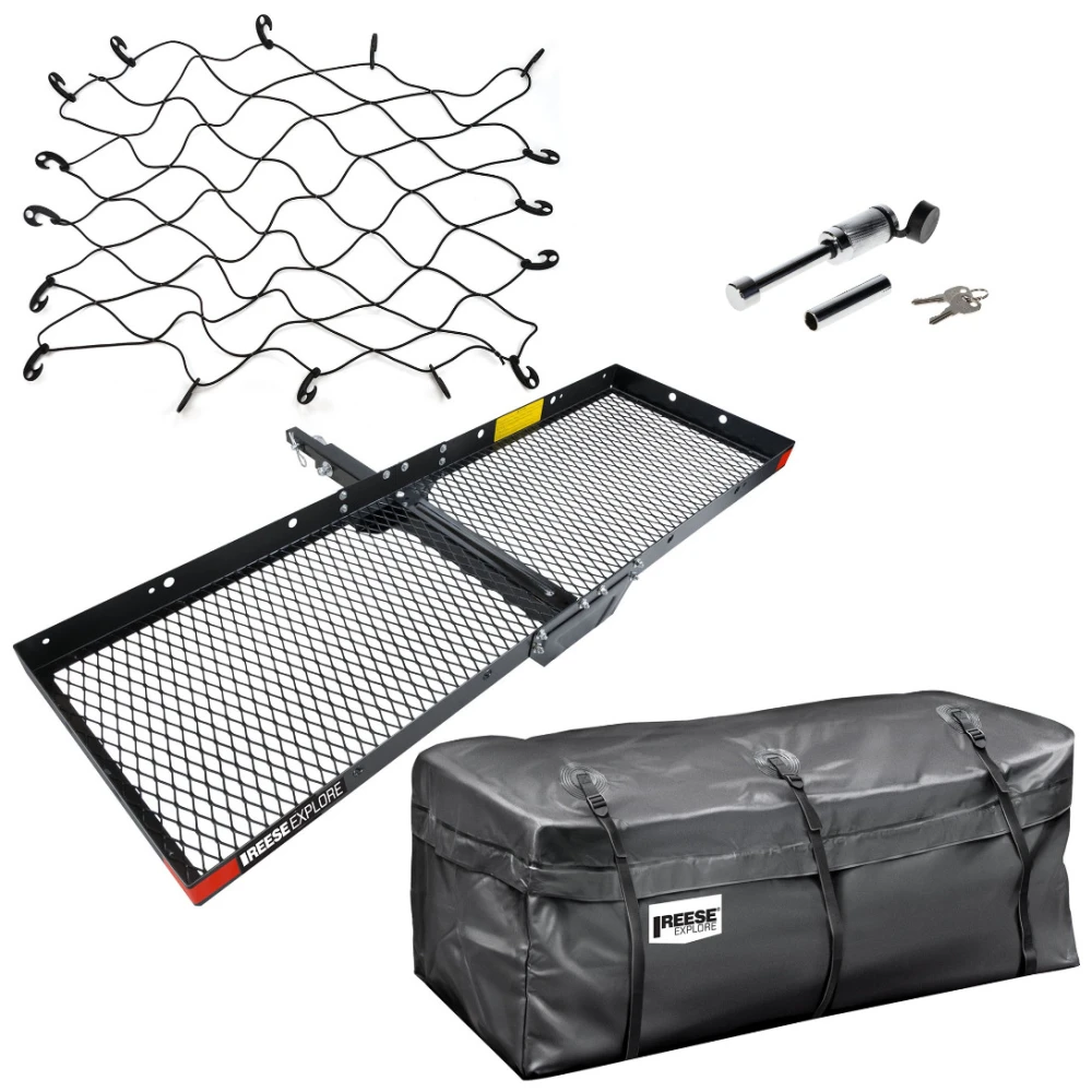 REESE 60x20 Hitch Cargo Basket with Rainproof Bag, 36x48 Net & Dog Bone Lock