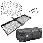 REESE 60x20 Hitch Cargo Basket with Rainproof Bag, 36x48 Net & Dog Bone Lock