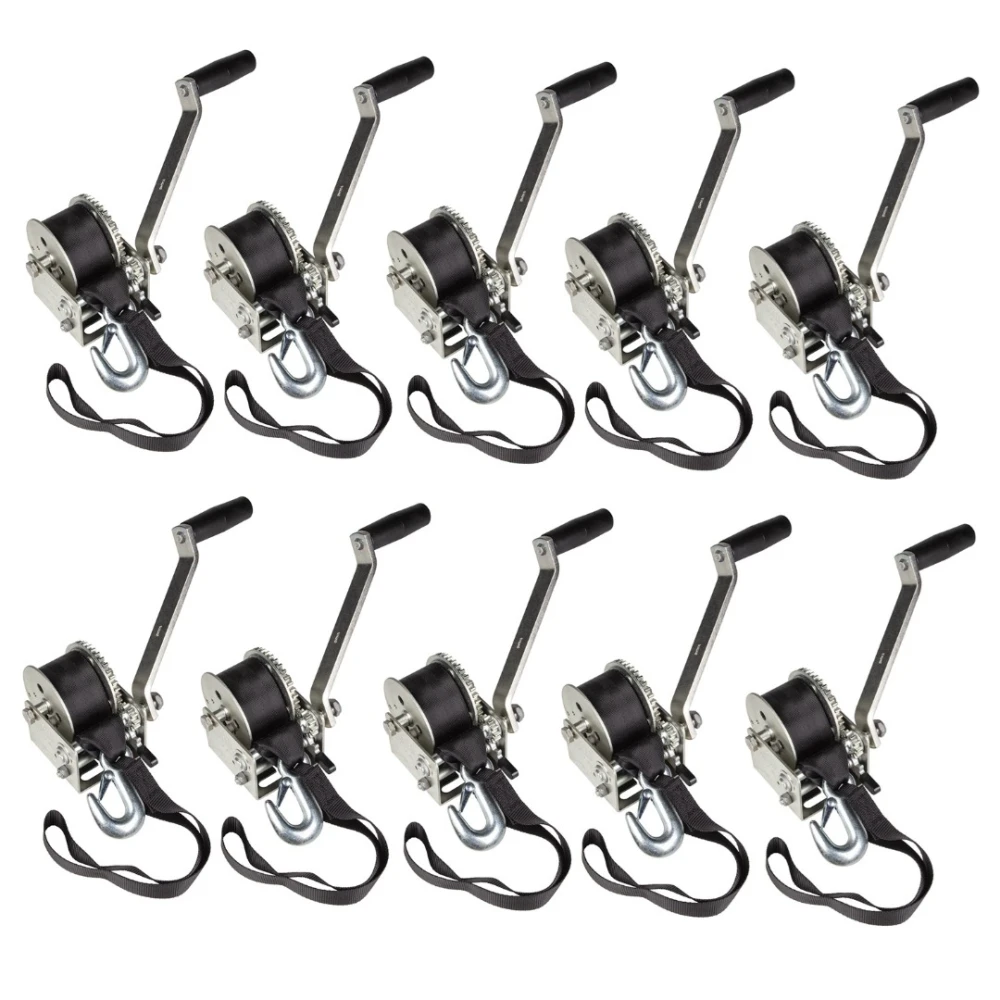 10-Pack Fulton 900 lb Single‑Speed Marine Trailer Winch with 12 ft Strap and 6 in Handle