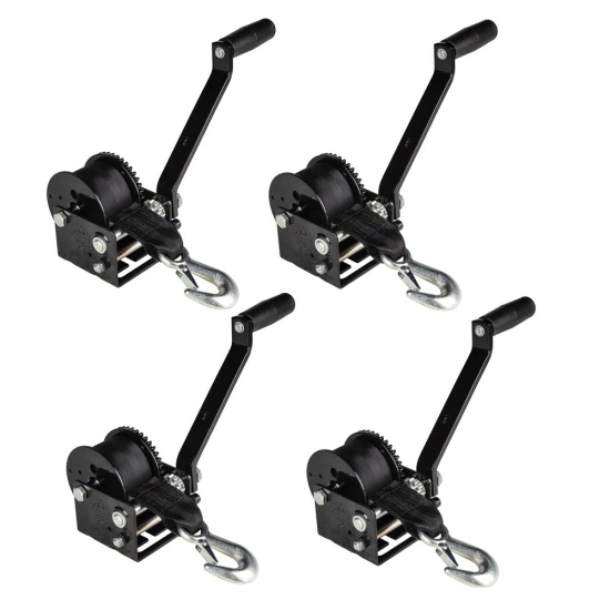 Fulton 900 lbs trailer winch 4-pack with 15 ft strap and 7 inch handle black finish