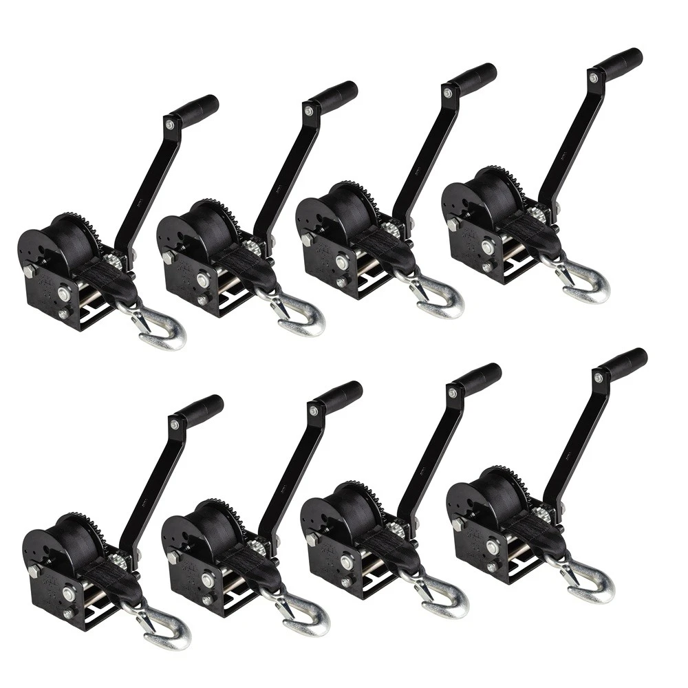 Fulton 8-pack 900 lb single-speed trailer winches, 15 ft strap, 7 in handle, black