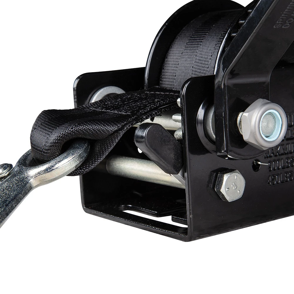 Fulton 8-pack 900 lb single-speed trailer winches, 15 ft strap, 7 in handle, black
