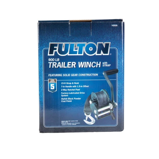 Fulton 8-pack 900 lb single-speed trailer winches, 15 ft strap, 7 in handle, black