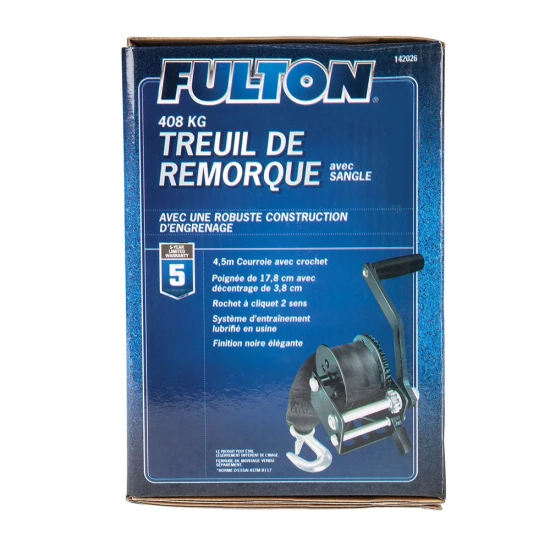 Fulton 8-pack 900 lb single-speed trailer winches, 15 ft strap, 7 in handle, black