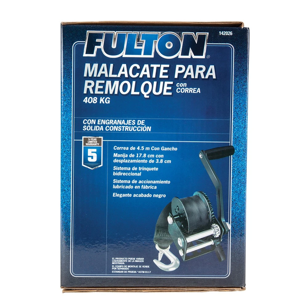 Fulton 8-pack 900 lb single-speed trailer winches, 15 ft strap, 7 in handle, black