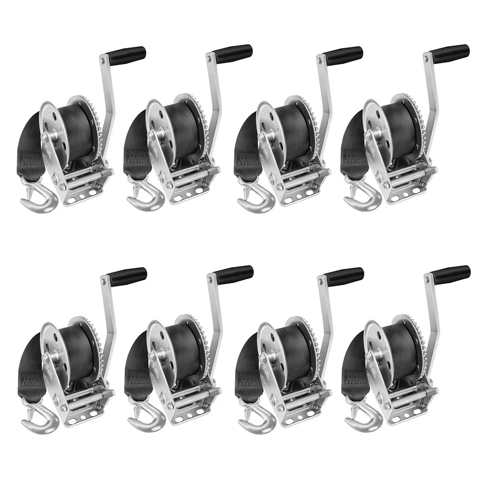Fulton 1.1K Marine Trailer Winch with 7" Handle and 20' Strap – 8 Pack