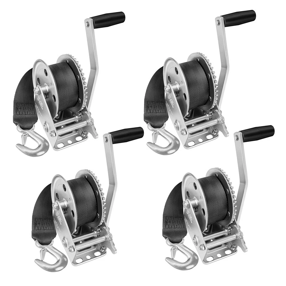 Fulton 1,500 lb single-speed trailer winch with 20 ft strap and 8″ handle – bundle of four