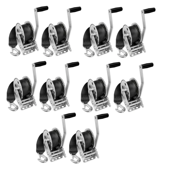 Fulton Marine Trailer Winch 1,500 lb Capacity w/ 20 ft Strap & 8 in Handle – Pack of 10