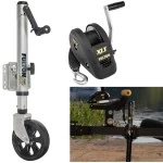 Fulton XLT Boat Trailer Winch 1500 lbs + Trailer Jack Sharkskin Saltwater Tested 1500 lbs 5 Year Warranty + Hardware Bolt-On Side Mount