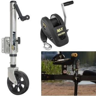 Fulton XLT Boat Trailer Winch 1500 lbs + Trailer Jack Sharkskin Saltwater Tested 1500 lbs 5 Year Warranty + Hardware Bolt-On Side Mount