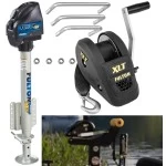 Fulton XLT Boat Trailer Winch 1500 lbs + XLT Powered Electric Trailer Jack 2500 lbs 5 Year Warranty + Hardware Bolt-On Side Mount