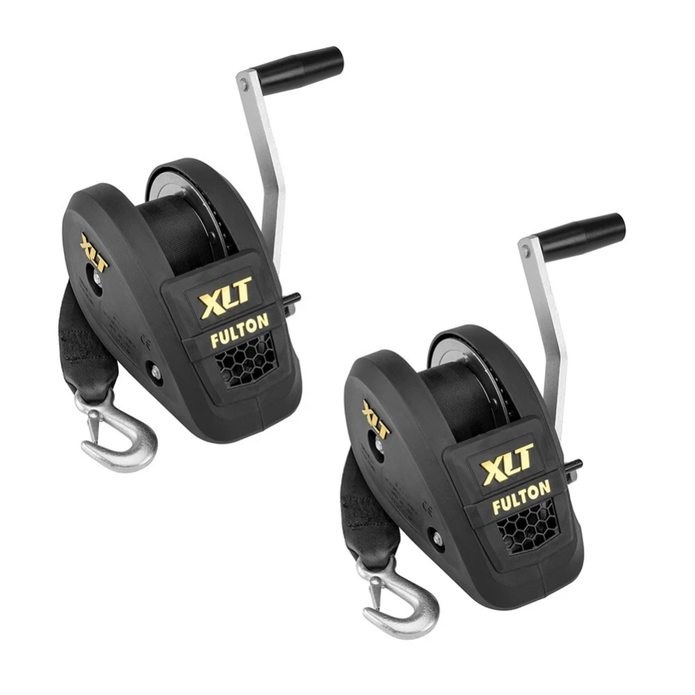 Fulton 2-Pack 1,500 lb XLT Trailer Winches with Strap and 8 Inch Handle – Black