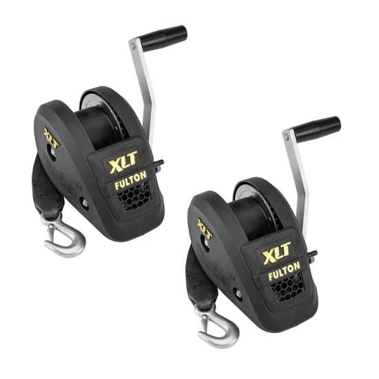 Fulton 2-Pack 1,500 lb XLT Trailer Winches with Strap and 8 Inch Handle – Black