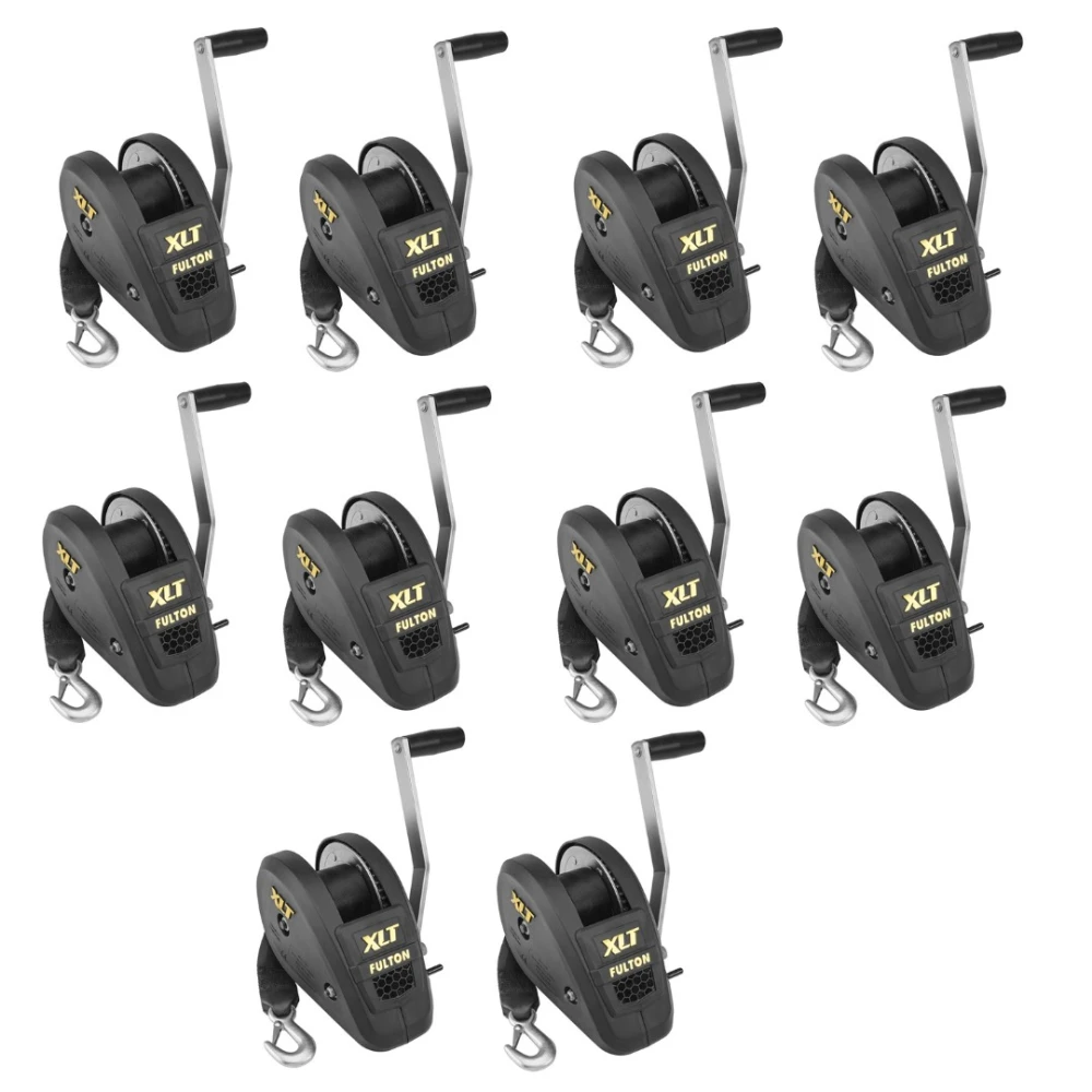 Fulton 1.8K XLT Marine Trailer Winch with 20 ft Strap and Black Cover – 10 Pack
