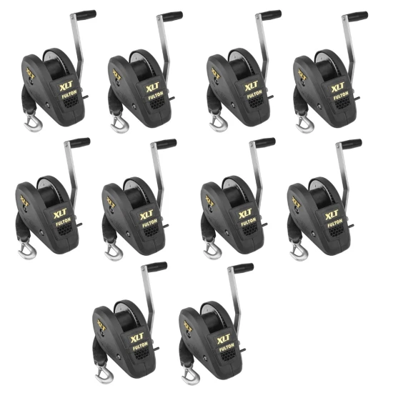 Fulton 1.8K XLT Marine Trailer Winch with 20 ft Strap and Black Cover – 10 Pack