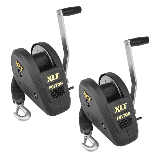 Fulton XLT 1800 lb Marine Trailer Winch with Strap and Black Poly Cover, 2-Pack