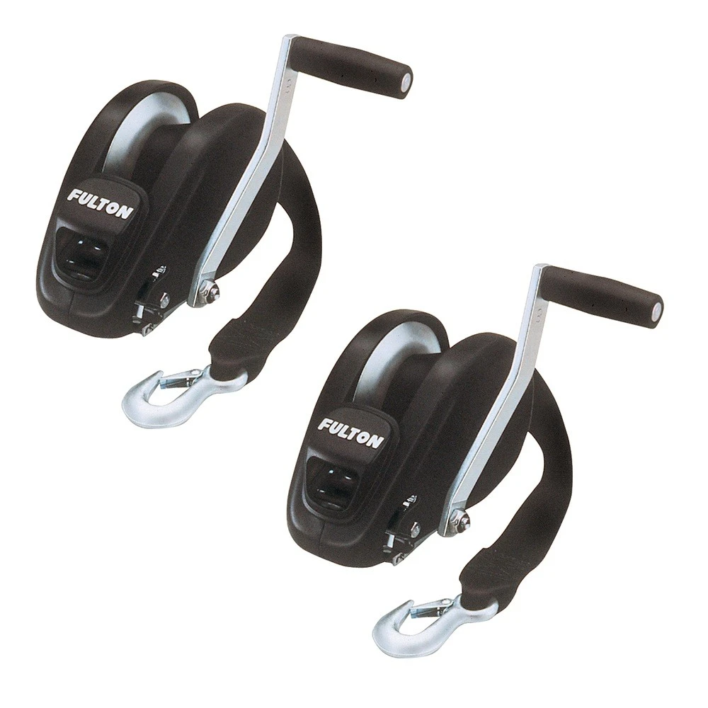 Fulton 1.8K XLT Marine Trailer Winch with Strap and 8-Inch Handle – 2 Pack