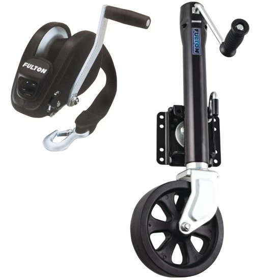 Fulton XLT Boat Trailer Winch Single-Speed 1800 lbs + XP Trailer Jack 1500 lbs 5 Year Warranty + Hardware Bolt-On Side Mount