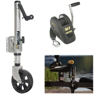 Fulton XLT Boat Trailer Winch Single-Speed 1500 lbs + XLT Trailer Jack Sharkskin Saltwater Tested 1500 lbs 5 Year Warranty + Hardware Bolt-On Side Mount