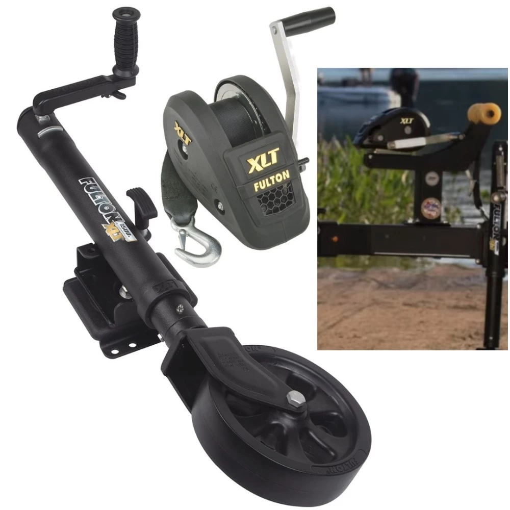 Fulton XLT Boat Trailer Winch Single-Speed 1500 lbs + Boat Tactical Black Trailer Jack Sharkskin Saltwater Tested 1500 lbs 5 Year Warranty + Hardware Bolt-On Side Mount