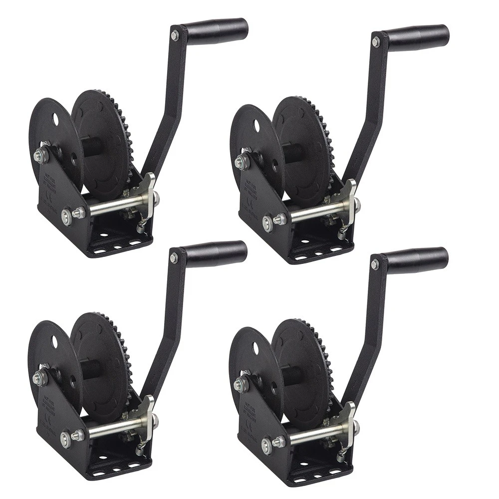 Fulton 1.8K Single-Speed Trailer Winch with Strap – Glossy Black 4-Pack
