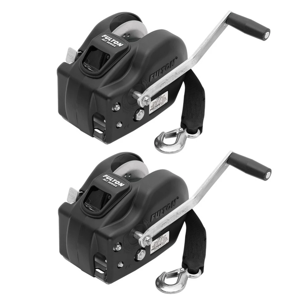 Fulton 2x 2-Speed 2,600 lb XLT Trailer Winches with 20' Strap and 10" Handle Black