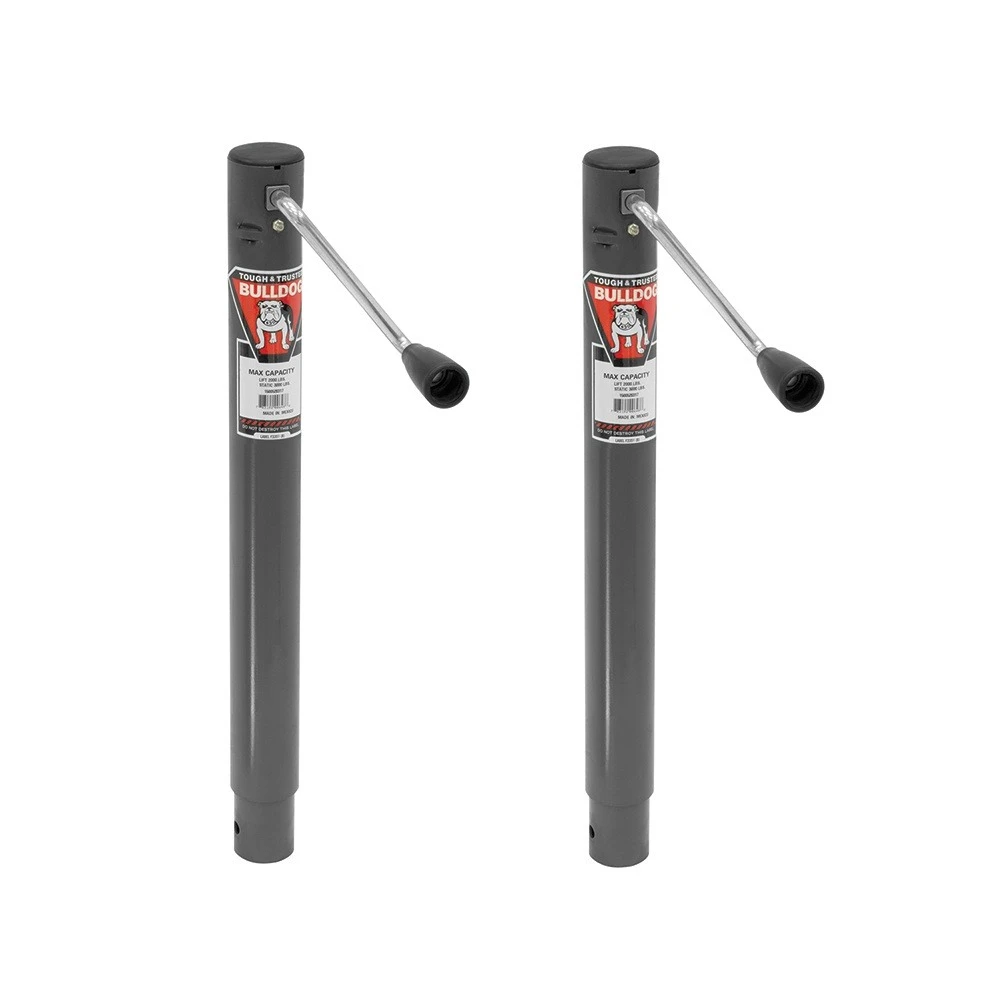 Bulldog 2x 2K Round A-Frame Trailer Jacks – 15" Lift, Sidewind Weld-On