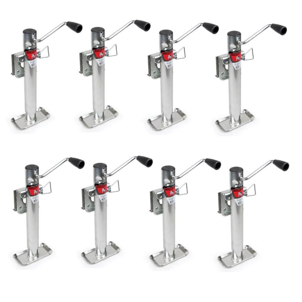 Eight Bulldog 2K Sidewind Snap Ring Swivel Trailer Jacks with 10-inch Lift in Silver Zinc Finish