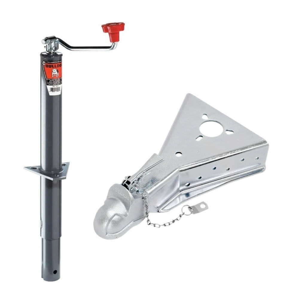 BULLDOG 2K Topwind A‑Frame Round Trailer Jack 15″ Lift with 15K Cast Head Coupler