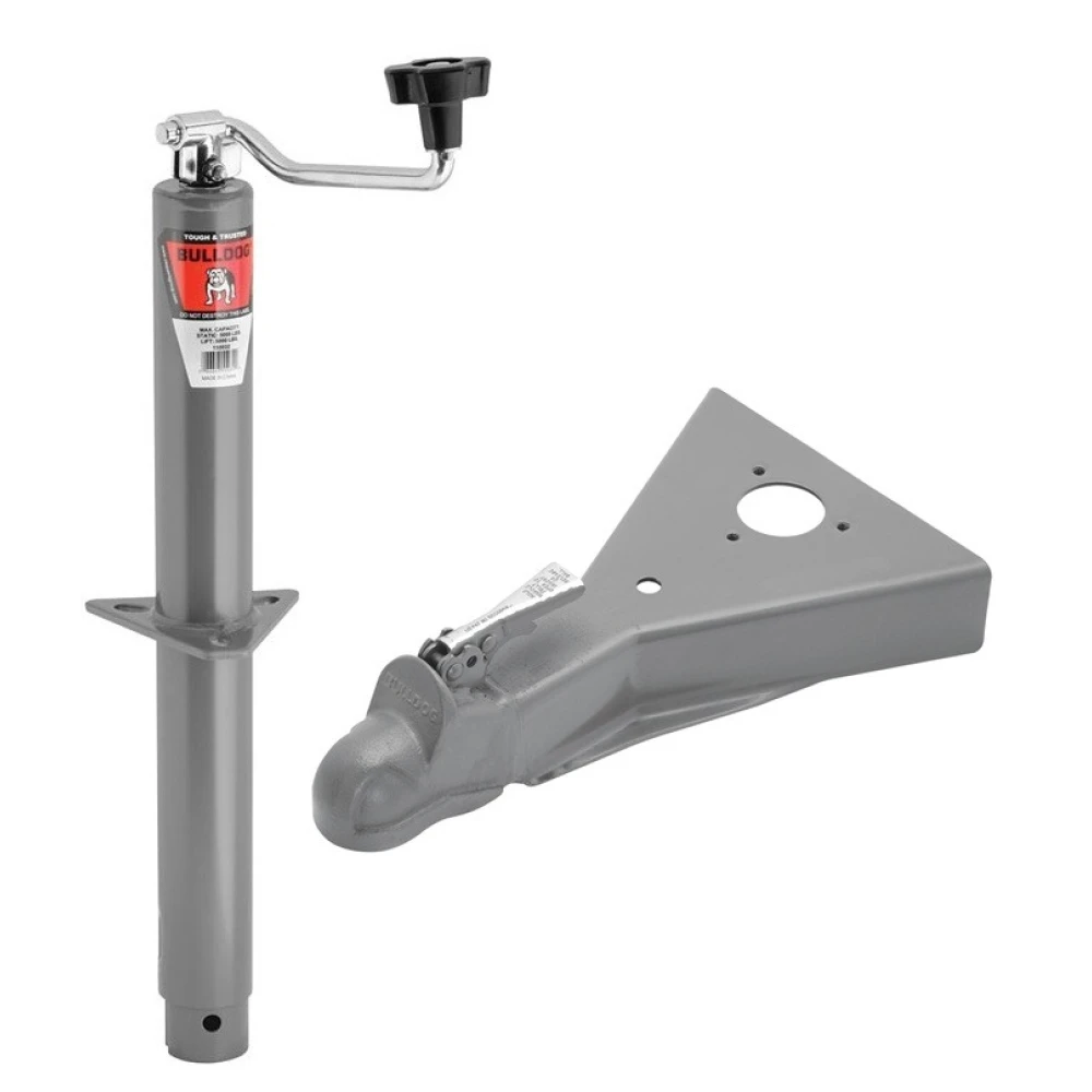 Bulldog 5K Round A-Frame Trailer Jack 15 Inch Lift and 8K Coupler for 2 Inch Ball