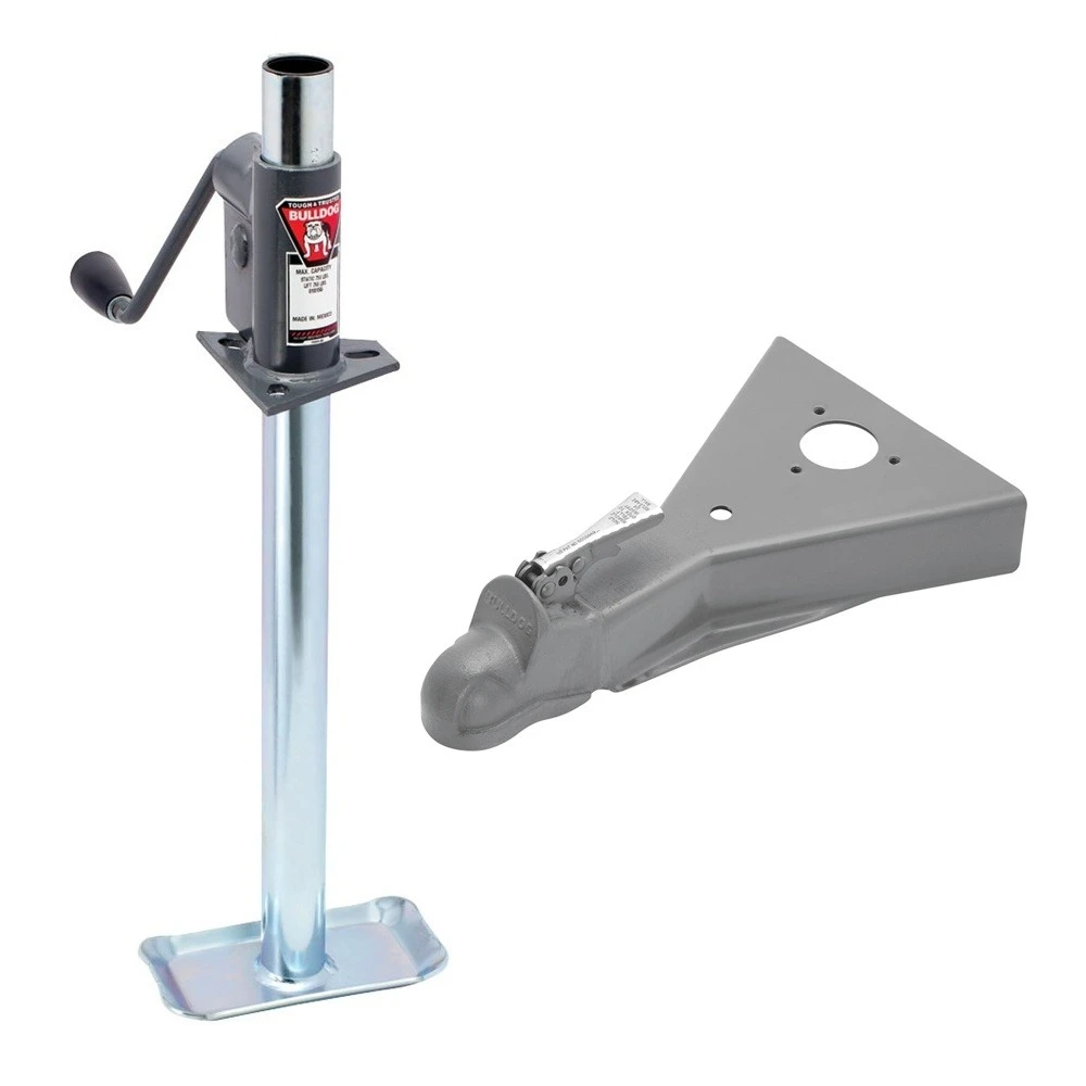 Bulldog 750 lb A-Frame trailer jack with bracket, disc foot and 8,000 lb A-Frame coupler